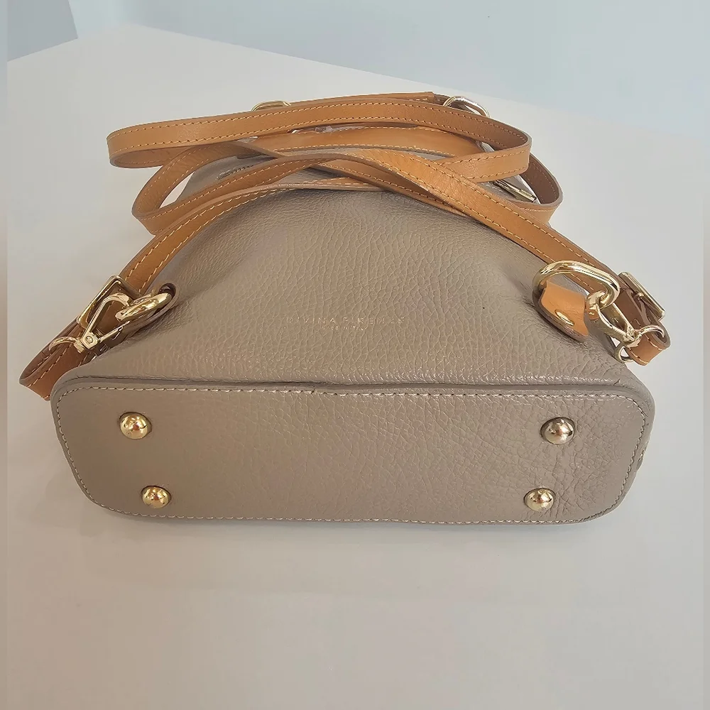 Taupe and Tan Leatherette Women's Backpack - Minimal Pocket Design